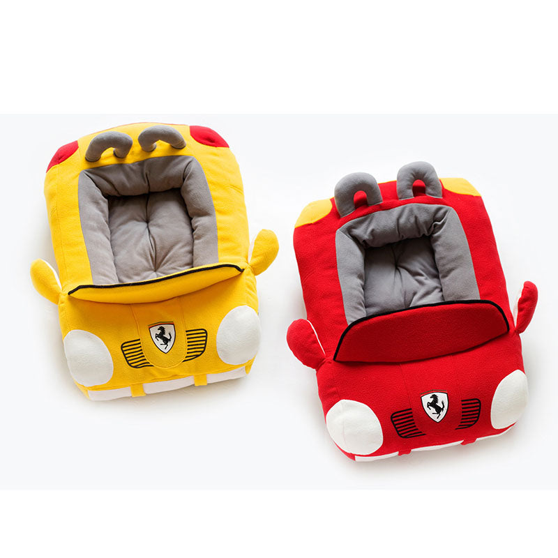 Car-Shaped Plush Pet Bed for Cats & Small Dogs