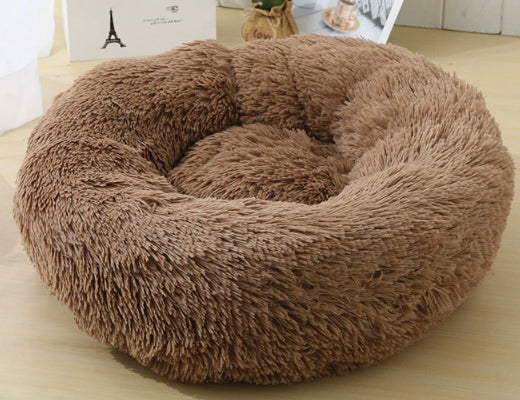 Round Plush Pet Bed with Raised Edges for Cats and Dogs