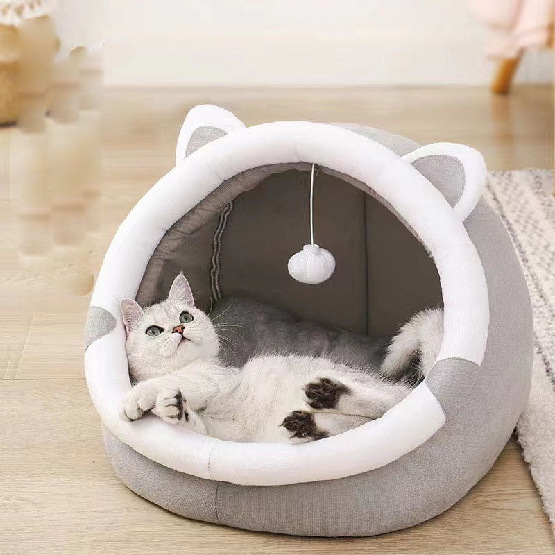 Cozy Closed Cat Cave Bed – Plush Indoor Pet House for Cats & Small Pets