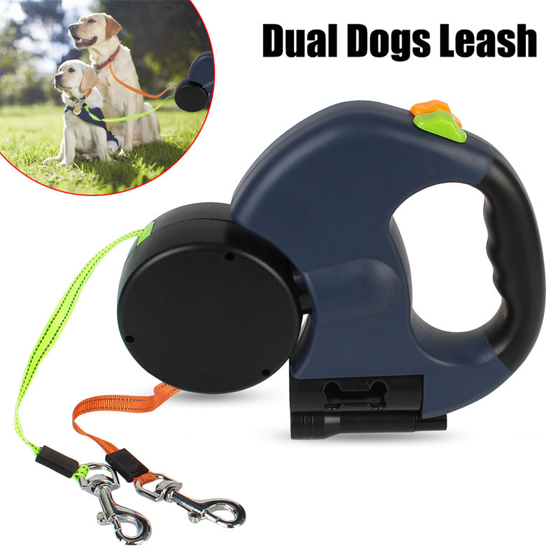 Retractable Double Dog Leash with LED Light