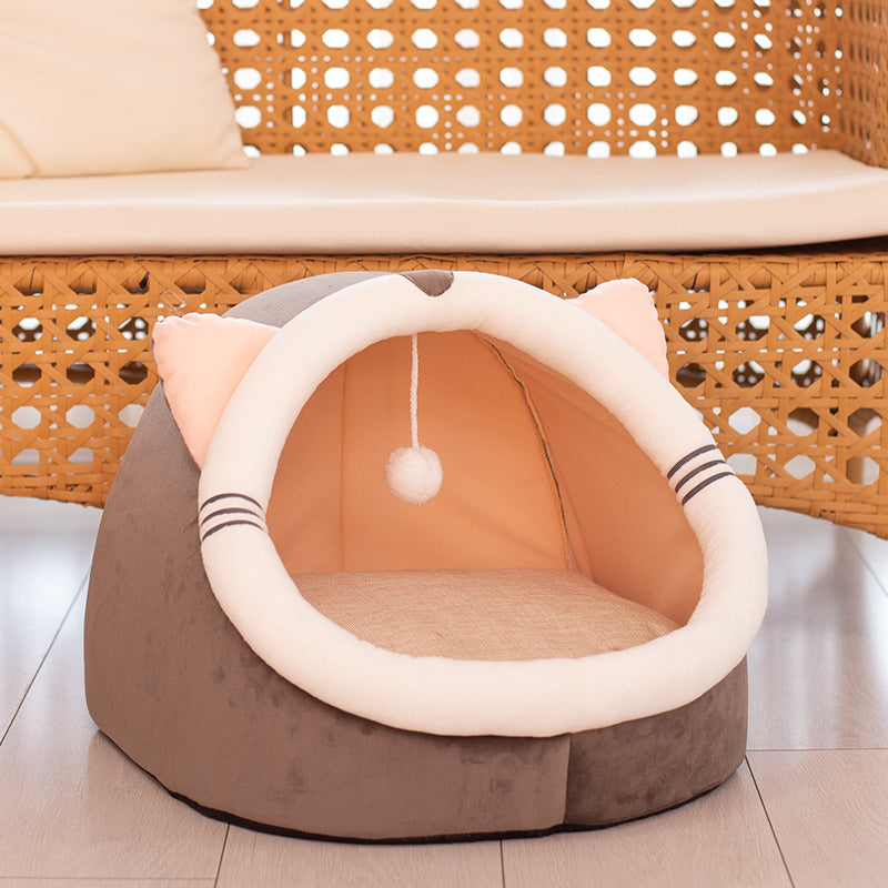 Cozy Closed Cat Cave Bed – Plush Indoor Pet House for Cats &amp; Small Pets