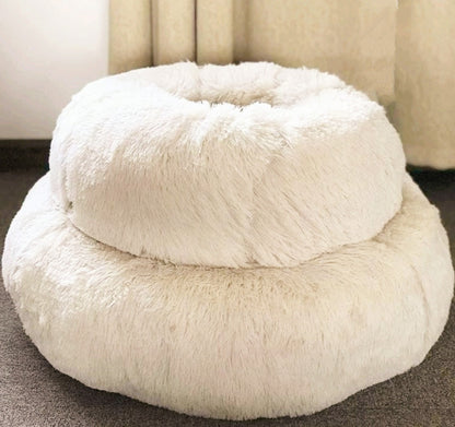 Round Plush Pet Bed with Raised Edges for Cats and Dogs