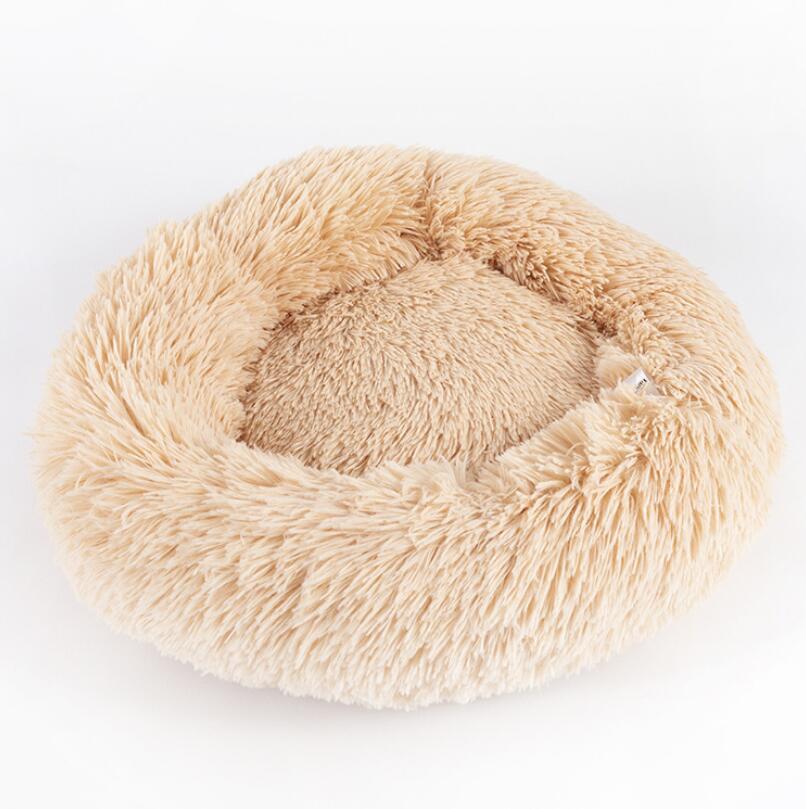 Round Plush Pet Bed with Raised Edges for Cats and Dogs