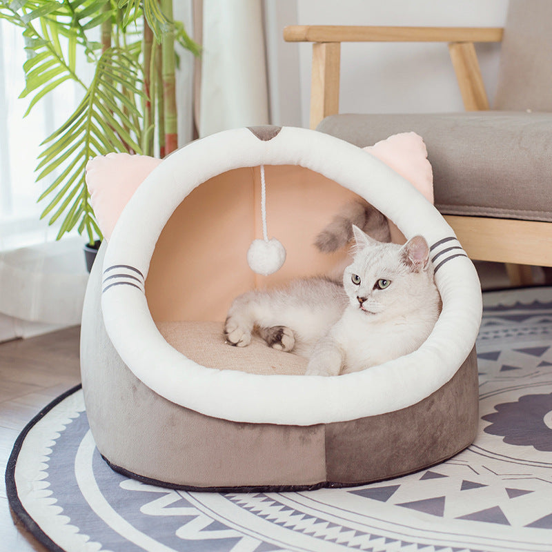Cozy Closed Cat Cave Bed – Plush Indoor Pet House for Cats &amp; Small Pets
