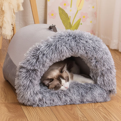 Calming Plush Pet Bed for Cats &amp; Small Dogs with soft interior, perfect for secure and cozy sleep environments.