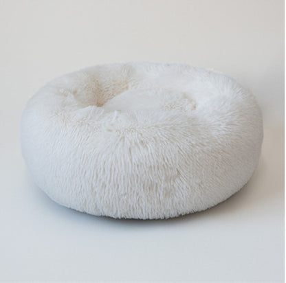 Round Plush Pet Bed with Raised Edges for Cats and Dogs