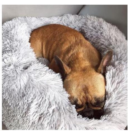 Round Plush Pet Bed with Raised Edges for Cats and Dogs