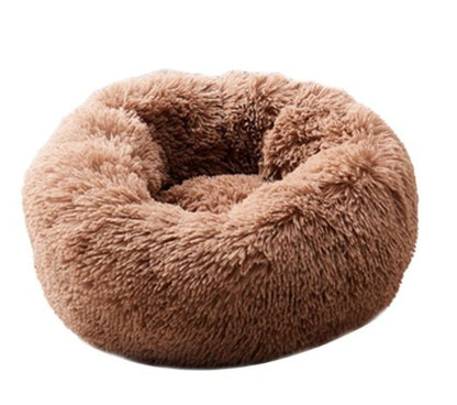 Round Plush Pet Bed with Raised Edges for Cats and Dogs