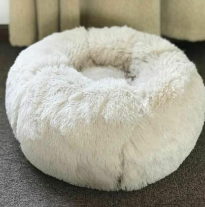 Round Plush Pet Bed with Raised Edges for Cats and Dogs