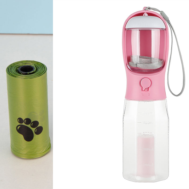 Portable Dog Water Bottle with Waste Bag Dispenser