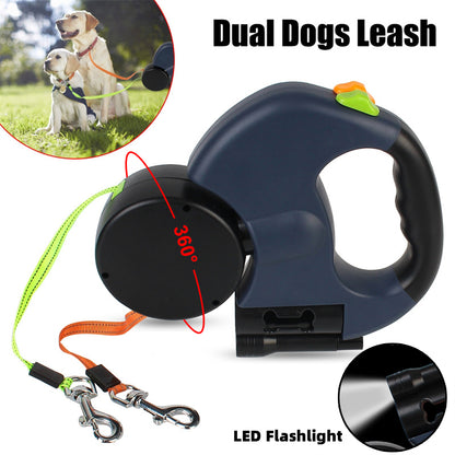 Retractable Double Dog Leash with LED Light