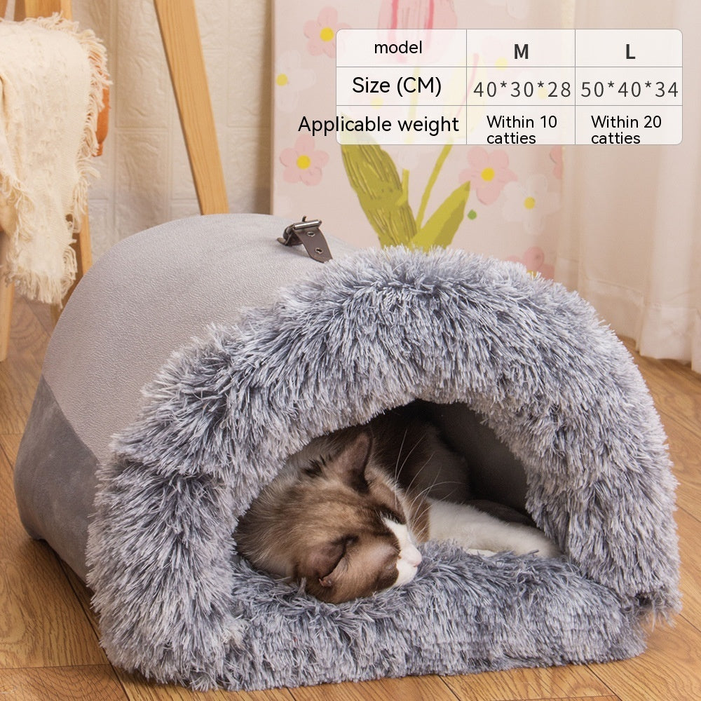 Calming Plush Pet Bed for Cats &amp; Small Dogs with a soft, cozy design for secure resting, ideal for reducing stress during sleep.